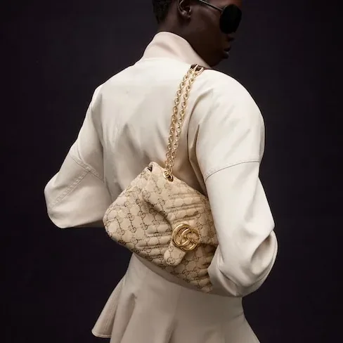 Gucci Marmont Small Shoulder Bag / Sand/ Dark Brown Gold Hardware