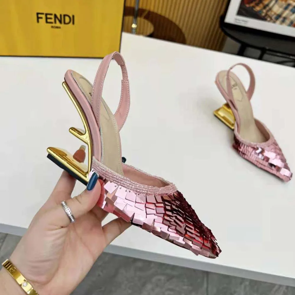 Fendi Colibrì Lite Pink Sequin High for Women in heeled Slingbacks