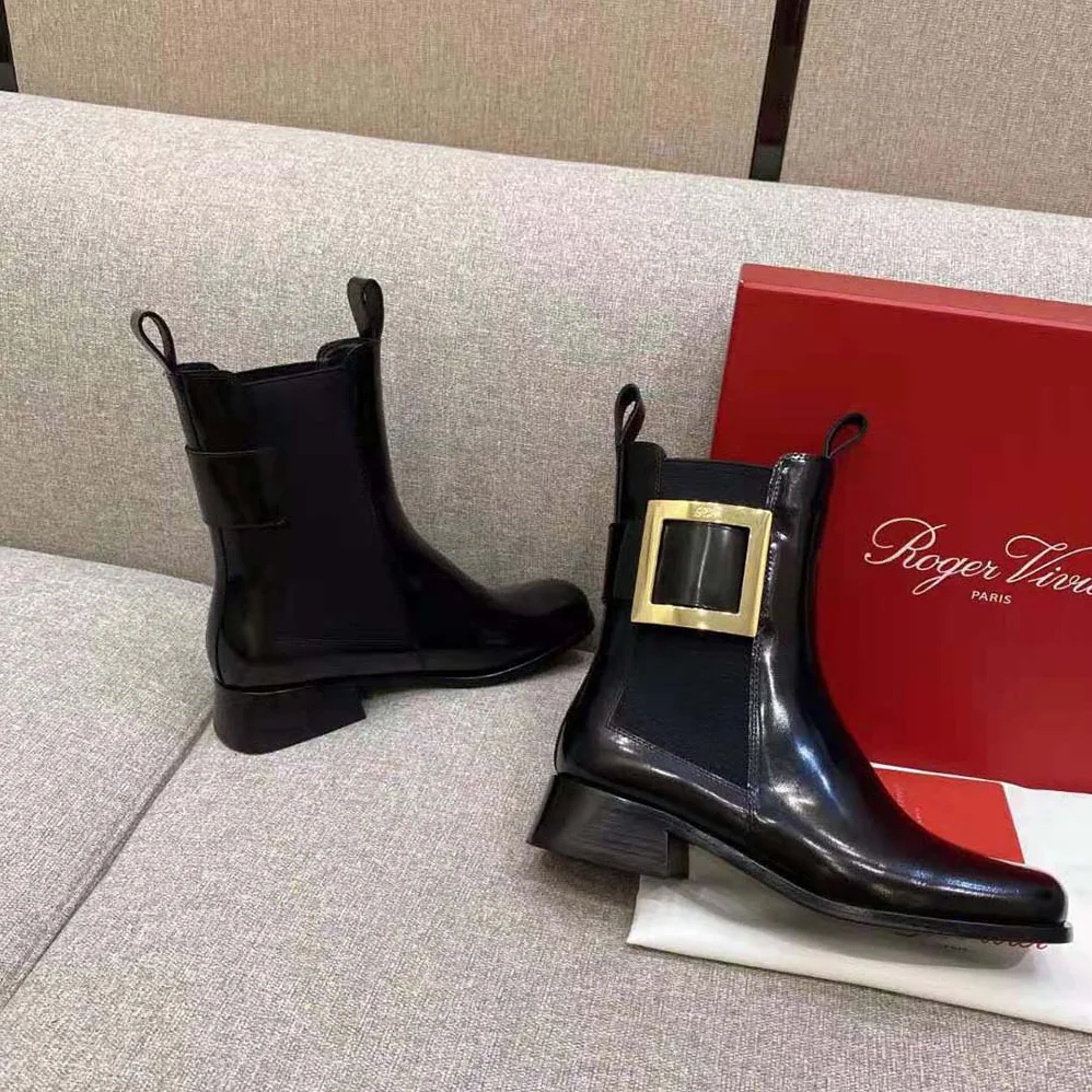 Roger Vivier Tres Vivier Metal Buckle Chelsea Booties in Leather for Women