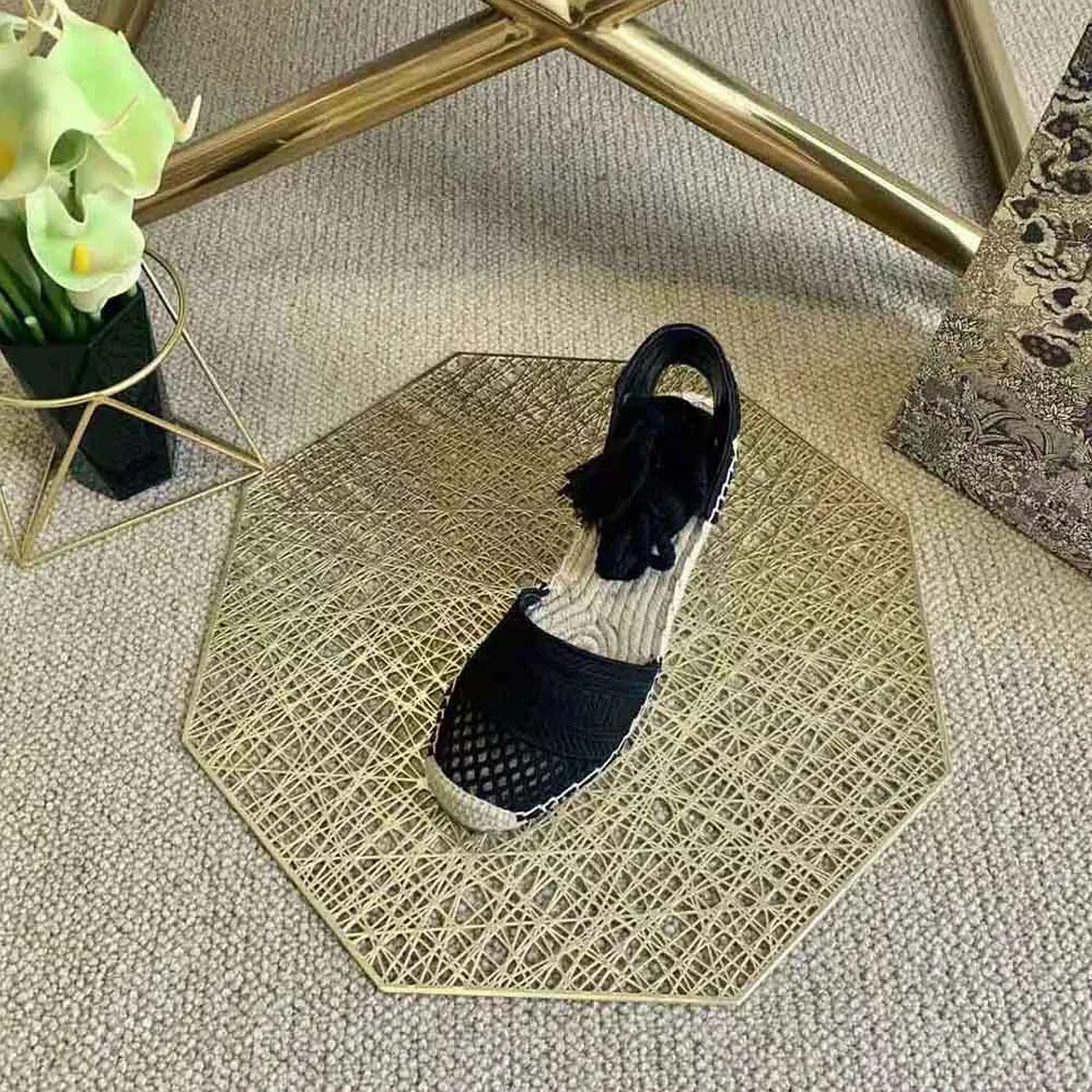 Dior Granville Wedge Espadrille Black Mesh Embroidery for Women Dior Granville Wedge Espadrille Black Mesh Embroidery for Women