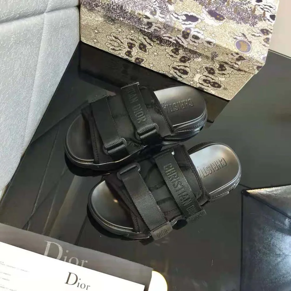 Dior D-wander Slide Black Technical Fabric with Camouflage Print for Women