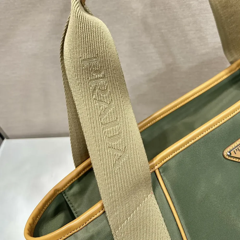 Prada Re-Nylon and Leather Tote Bag for Men in Dark Green