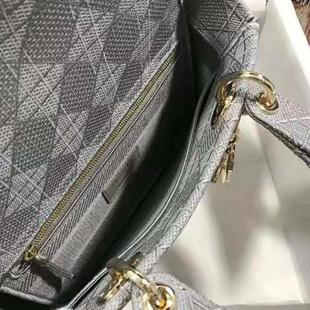Dior Medium Lady D-Lite Bag Cannage Embroidery in Silver Dior Medium Lady D-Lite Bag Cannage Embroidery in Silver