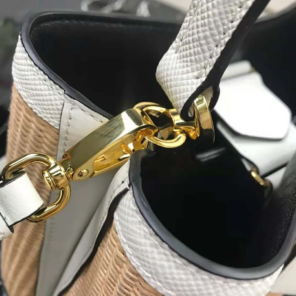 Prada Prada Panier Medium Straw Bag for Women in White Prada Prada Panier Medium Straw Bag for Women in White
