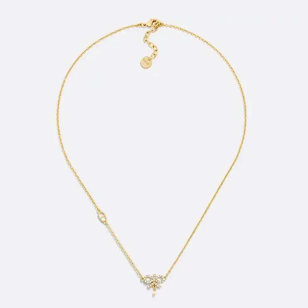 Dior Le Nœud de Dior Necklace Gold-Finish Metal with White Resin Pearl and Silver for Women in Tone Crystals Dior Le Nœud de Dior Necklace Gold-Finish Metal with White Resin Pearl and Silver for Women in Tone Crystals