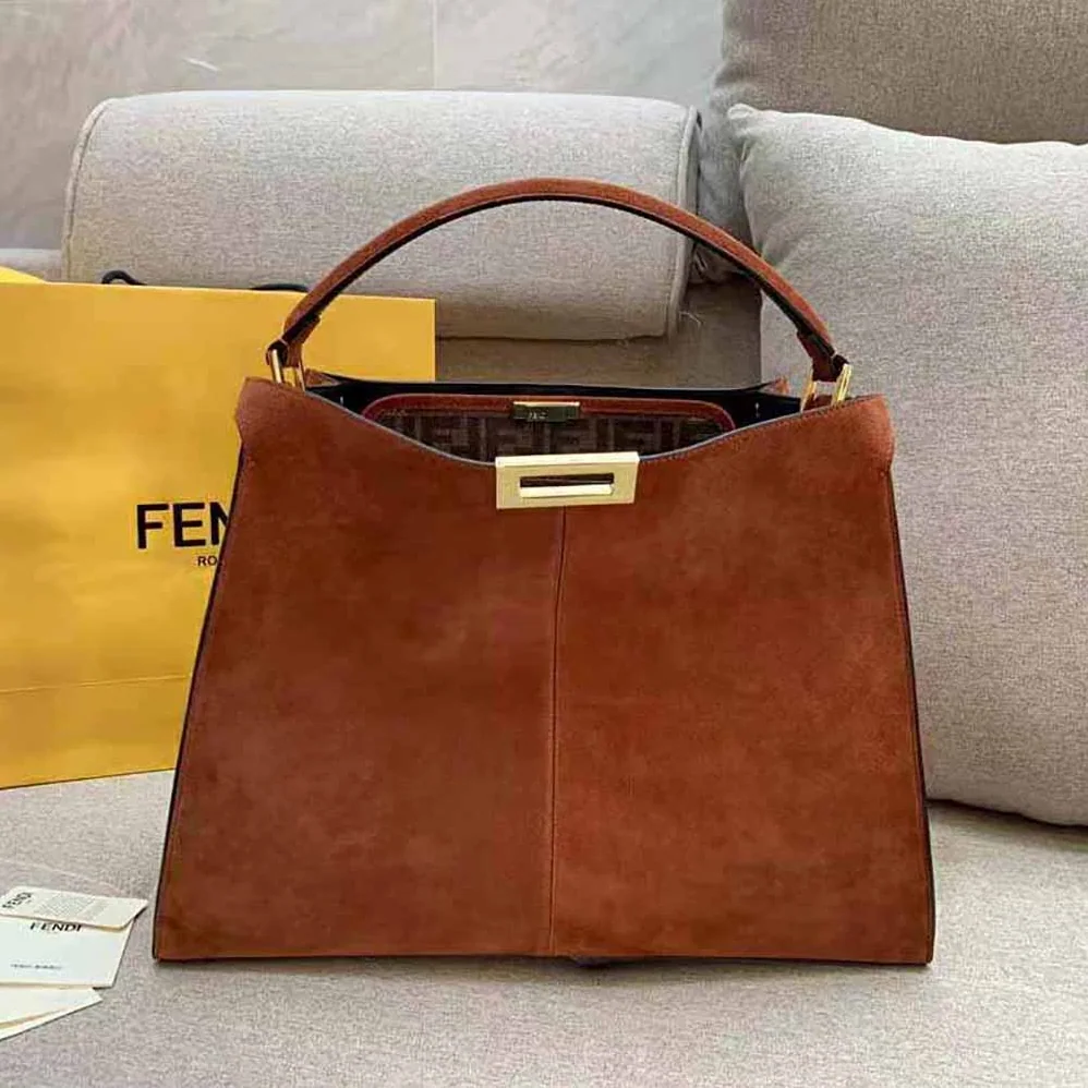 Fendi Peekaboo X-Lite Medium Brown Suede Bag for Women Fendi Peekaboo X-Lite Medium Brown Suede Bag for Women