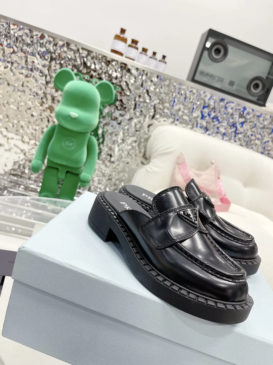 Prada Chocolate Brushed Mules Black in PRD