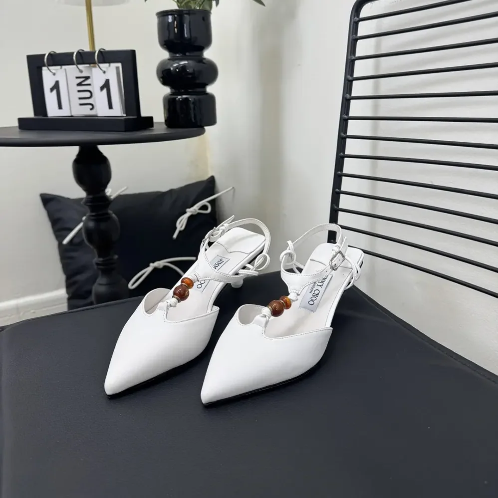 Jimmy Choo Lauri 50 Latte Mix Nappa Leather Slingbacks with Beads for Women in White Jimmy Choo Lauri 50 Latte Mix Nappa Leather Slingbacks with Beads for Women in White