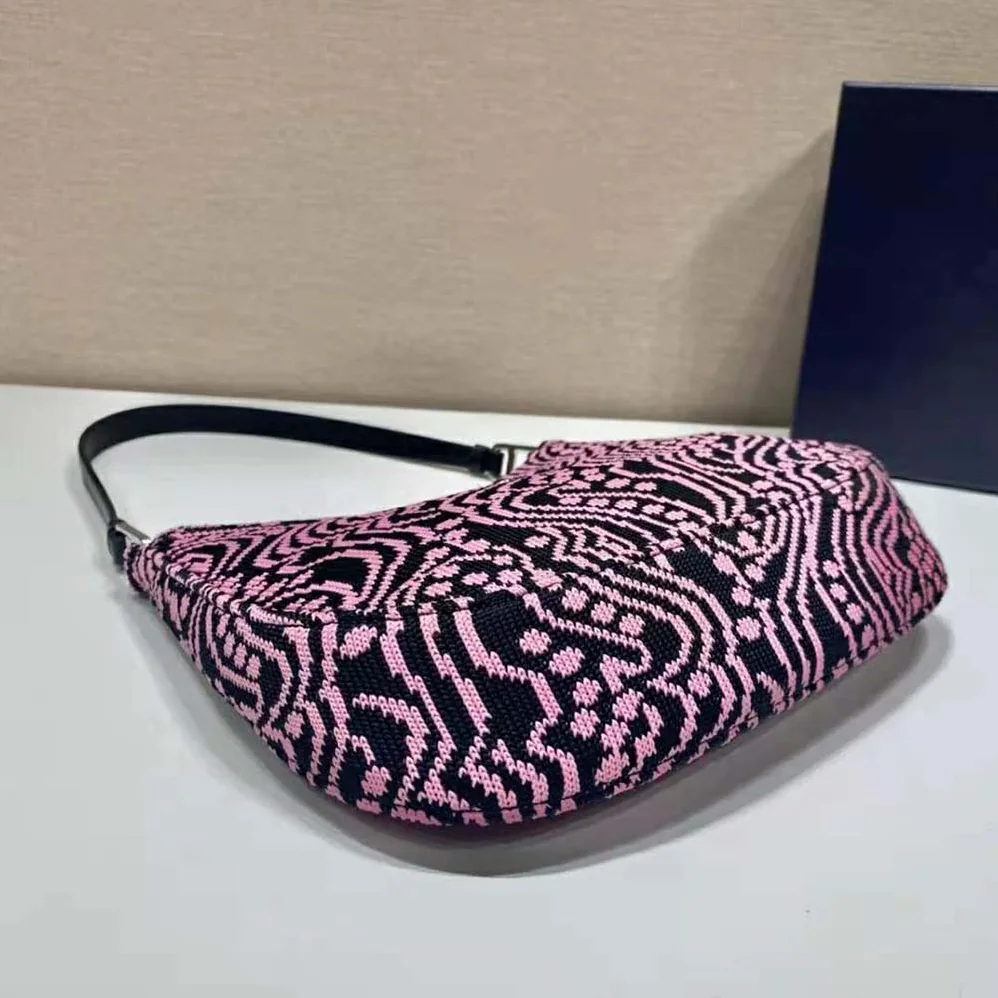 Prada Cleo Jacquard Knit and Leather Bag for Women in Pink