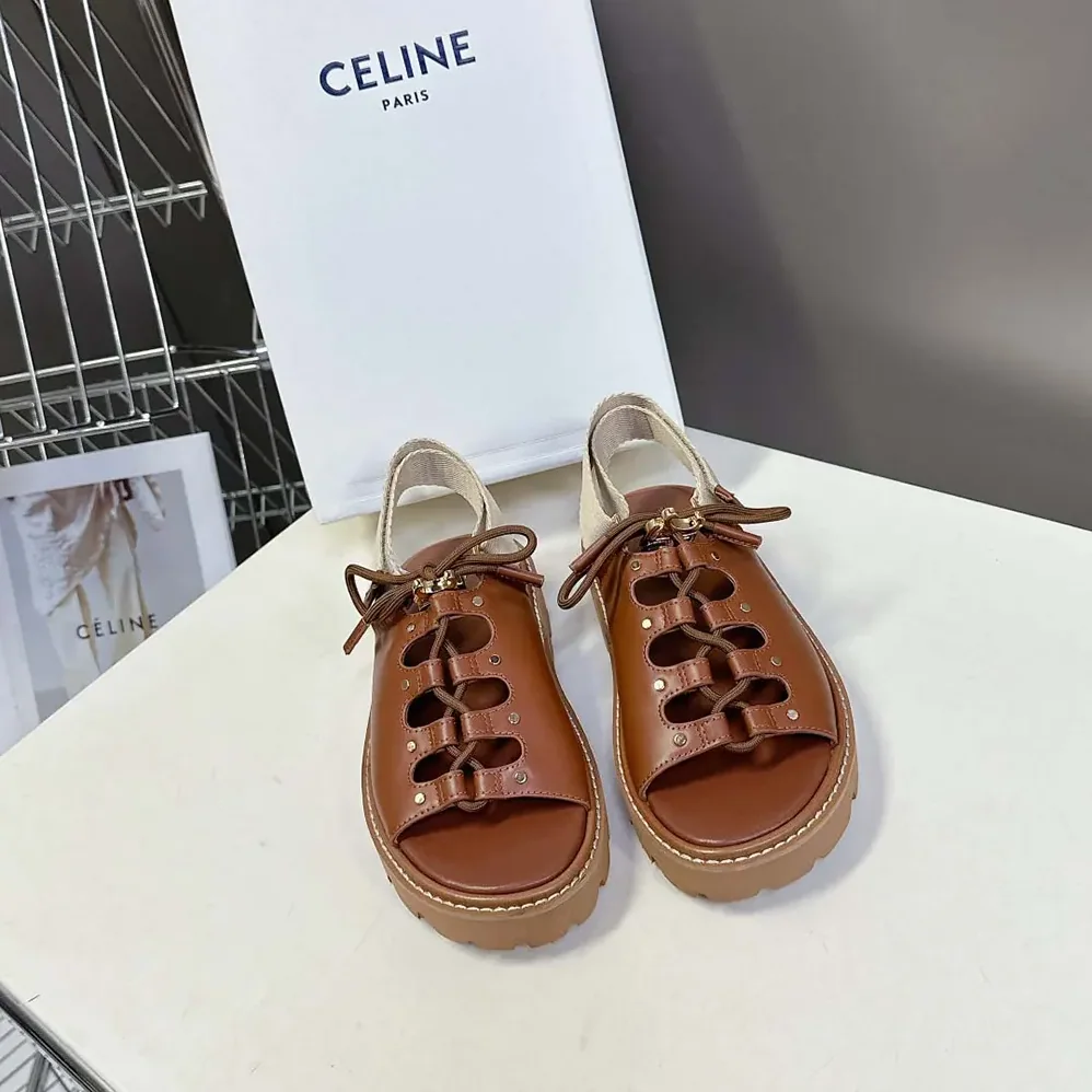 Celine Billie Chunky Sandal in Calfskin and Textile for Women Celine Billie Chunky Sandal in Calfskin and Textile for Women