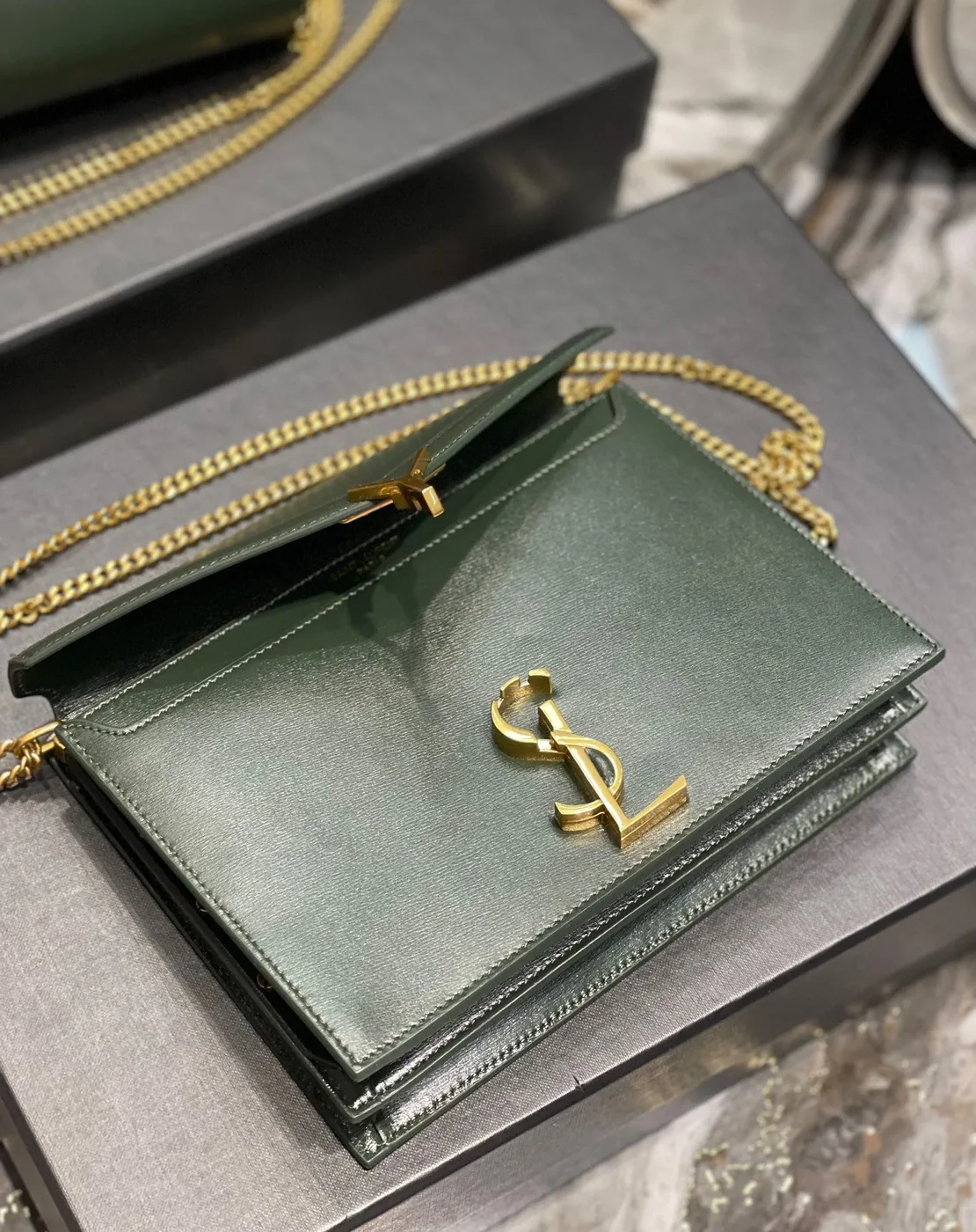 Saint Laurent Cassandra Medium Shoulder Bag in Green Gold Hardware Saint Laurent Cassandra Medium Shoulder Bag in Green Gold Hardware