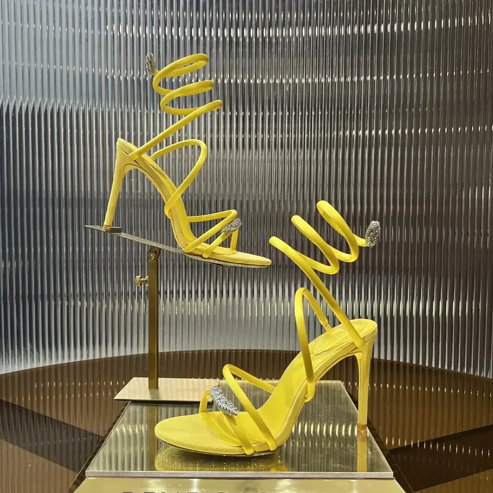 Rene Caovilla Serpente Midnight Yellow Sandal with Crystals 105 for Women