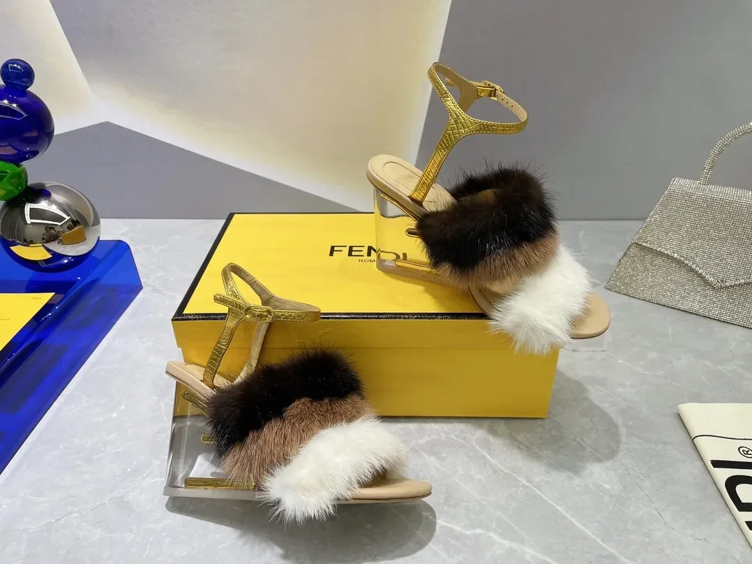 Fendi First White Mink High-Heeled Sandals 8X8275AI11F1H00