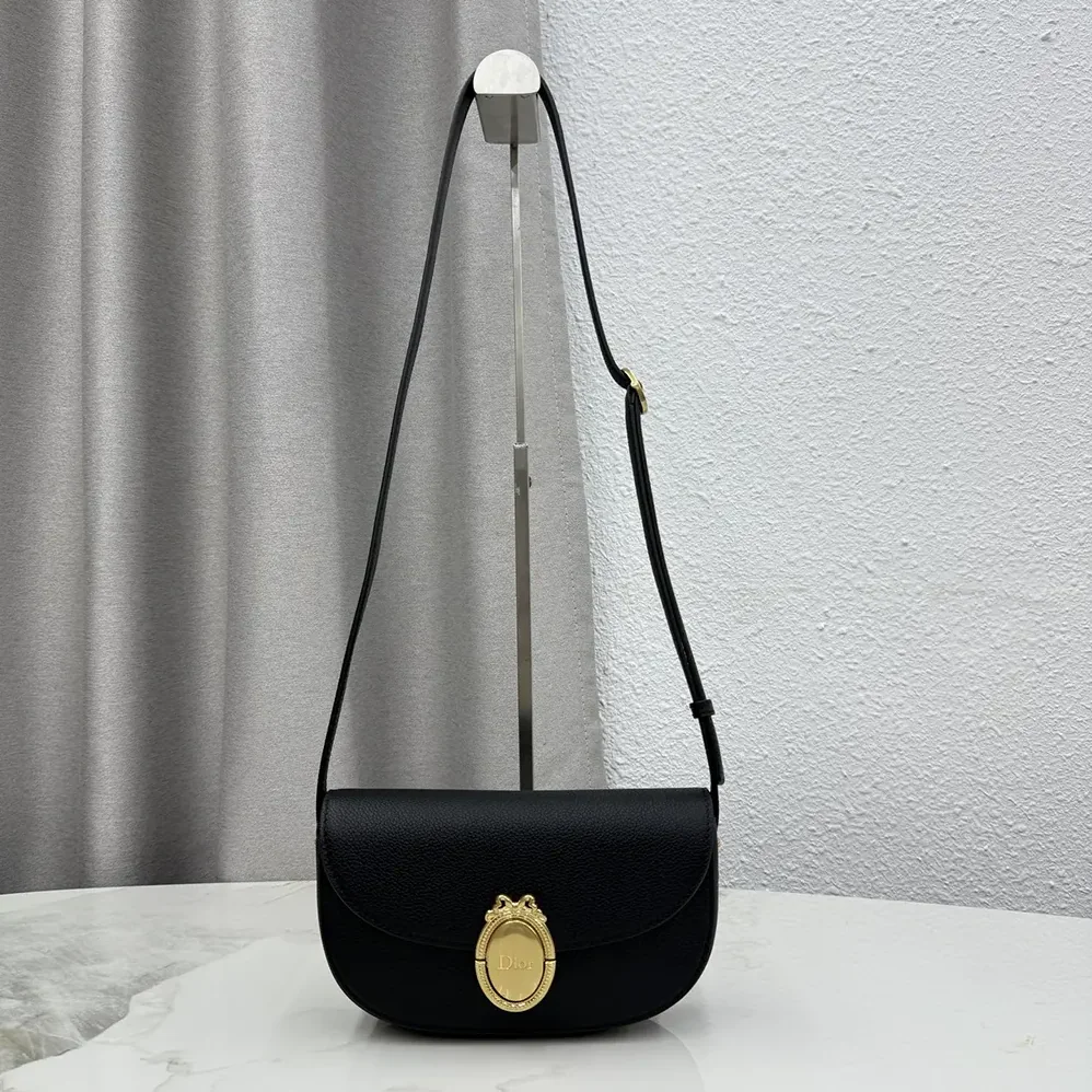 Dior Small Dior Médaillon Flap Bag Black Grained Calfskin for Women
