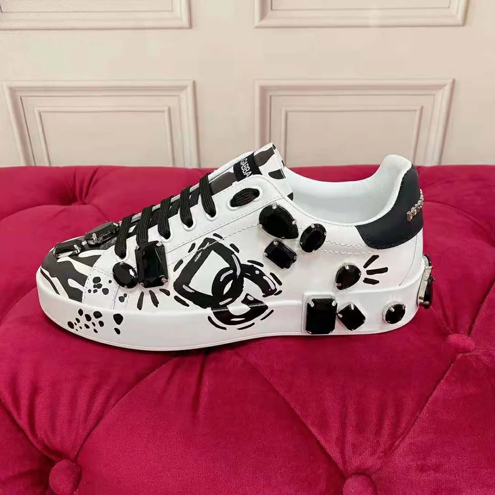 Dolce Gabbana D&G Calfskin Portofino Sneakers with Embroidery for Unisex