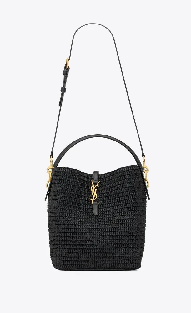 Saint Laurent Le Woven Raffia And Vegetable-Tanned Black 9.8 Inches/