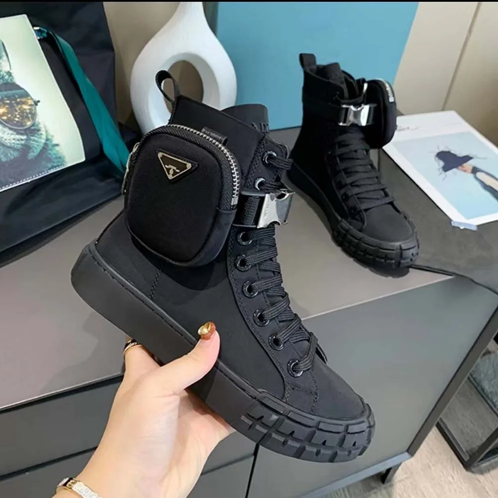 Prada Wheel Re-Nylon High-top Sneakers for Unisex in Black Prada Wheel Re-Nylon High-top Sneakers for Unisex in Black