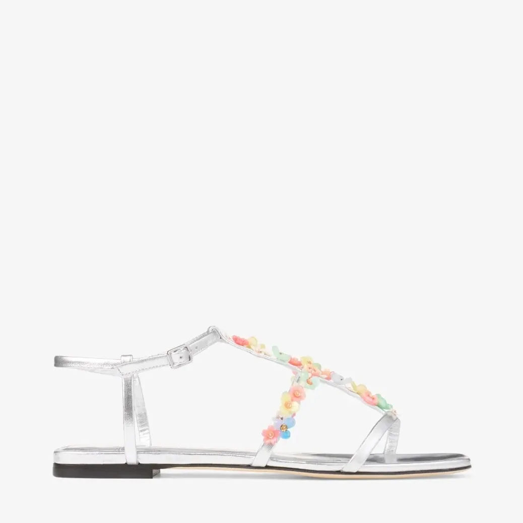 Jimmy Choo Gwyn Daisy Flat Silver GWYNDAISYFLATEQN