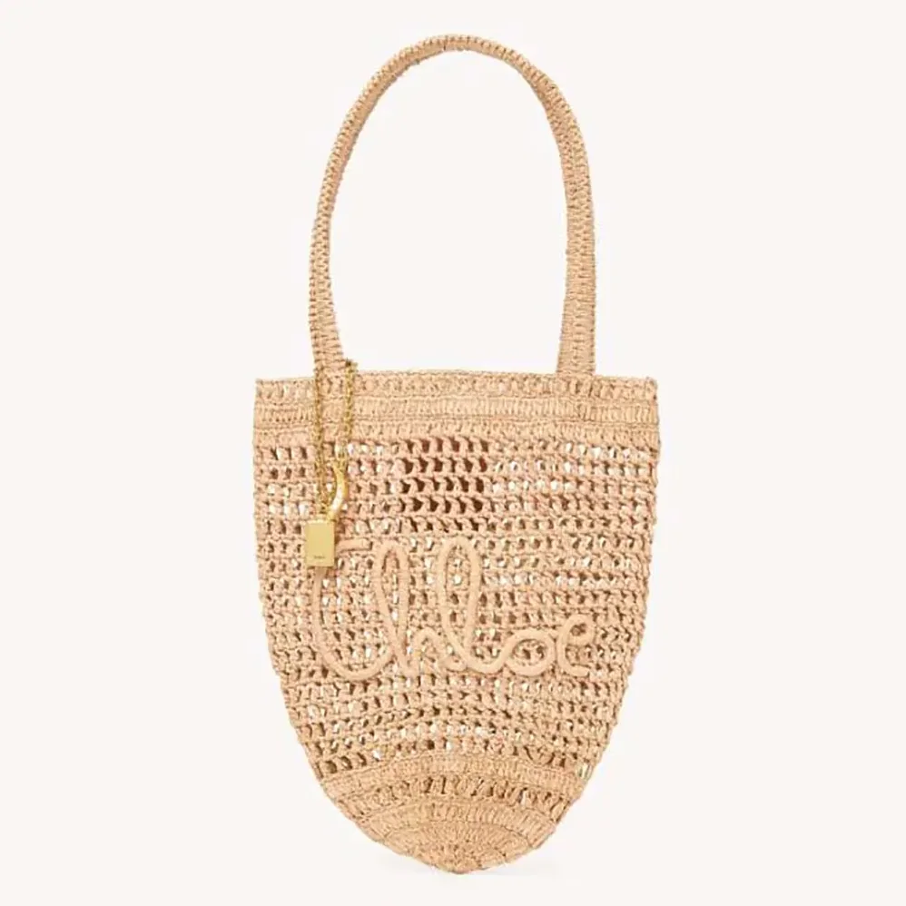 Chloe Small Summer Banana Tote Bag in Raffia for Women in Sandy
