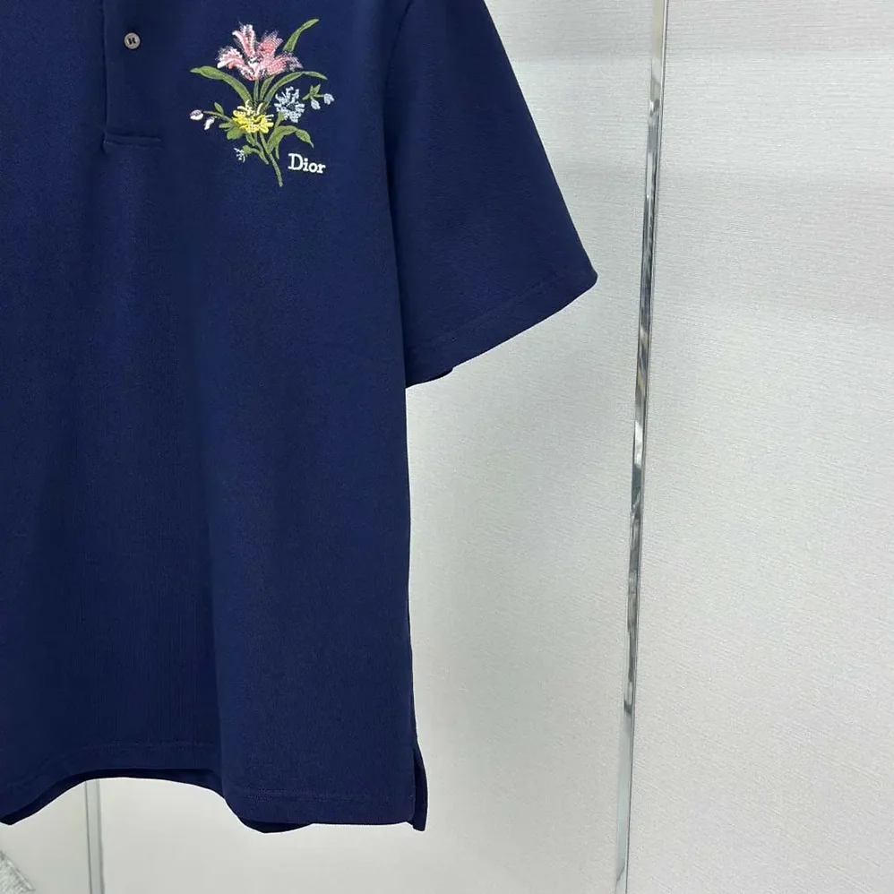 Dior Polo Shirt with Dior Secret Garden Embroidery Relaxed Fit Blue Cotton Piqué for Men Dior Polo Shirt with Dior Secret Garden Embroidery Relaxed Fit Blue Cotton Piqué for Men