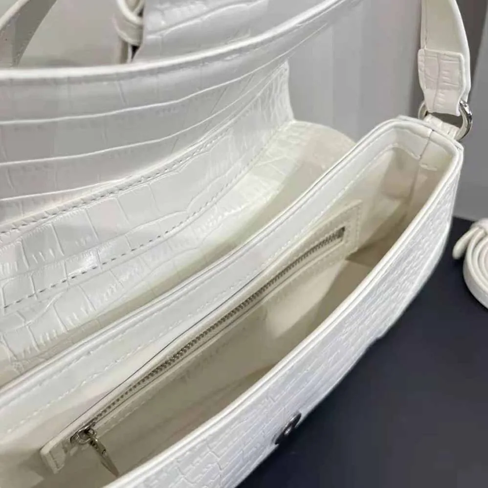 Balenciaga Lindsay Small Shoulder Bag with Strap Crocodile Embossed for Women in White