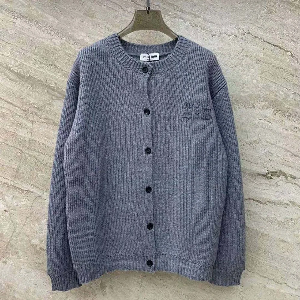 Miu Miu Wool and Nylon Knit Cardigan for Women in Silver