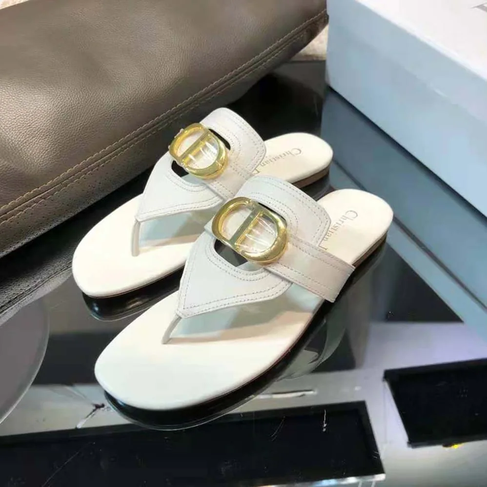 Dior 30 Montaigne Flat Thong Sandal White Calfskin for Women