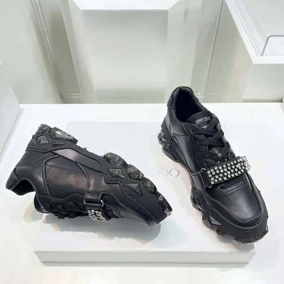 Jimmy Choo Diamond X Strap/F Black Calf Leather Low-Top Trainers with Crystal Strap for Women Jimmy Choo Diamond X Strap/F Black Calf Leather Low-Top Trainers with Crystal Strap for Women