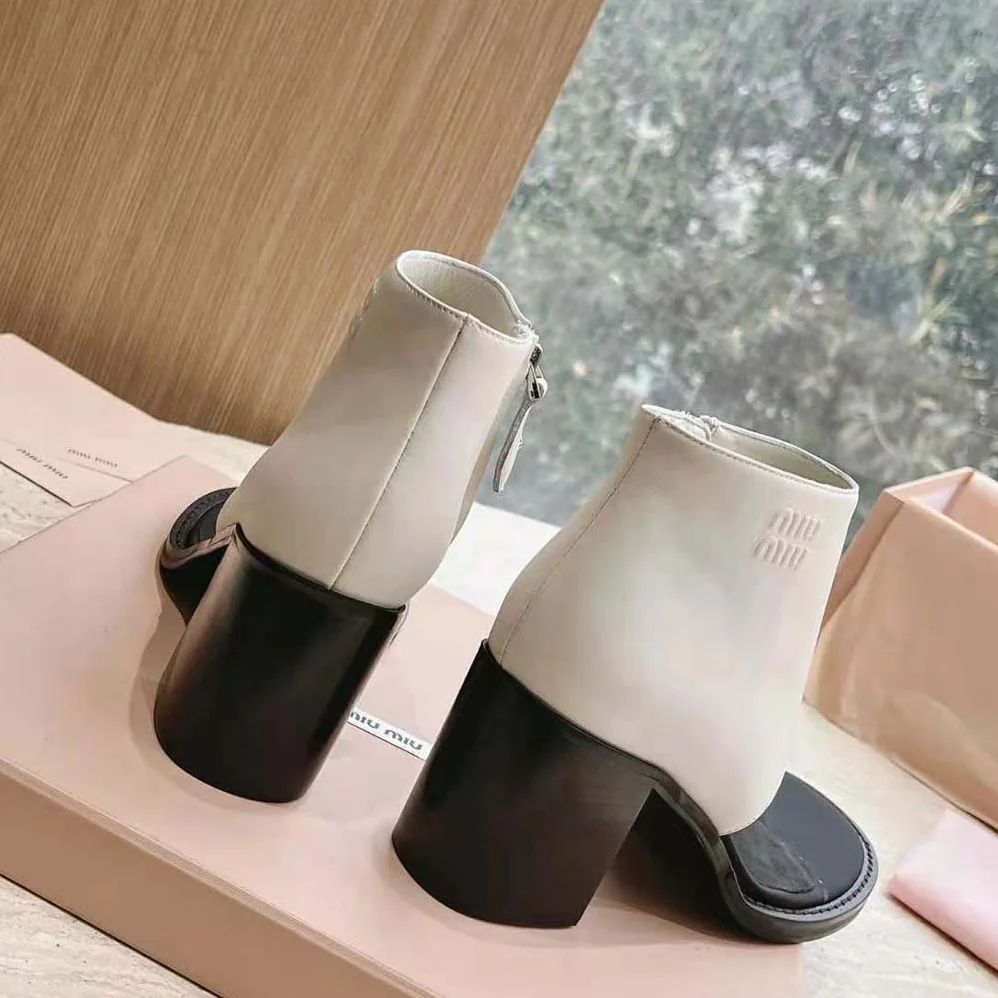 Miu Miu Leather Thong Booties for Women in White