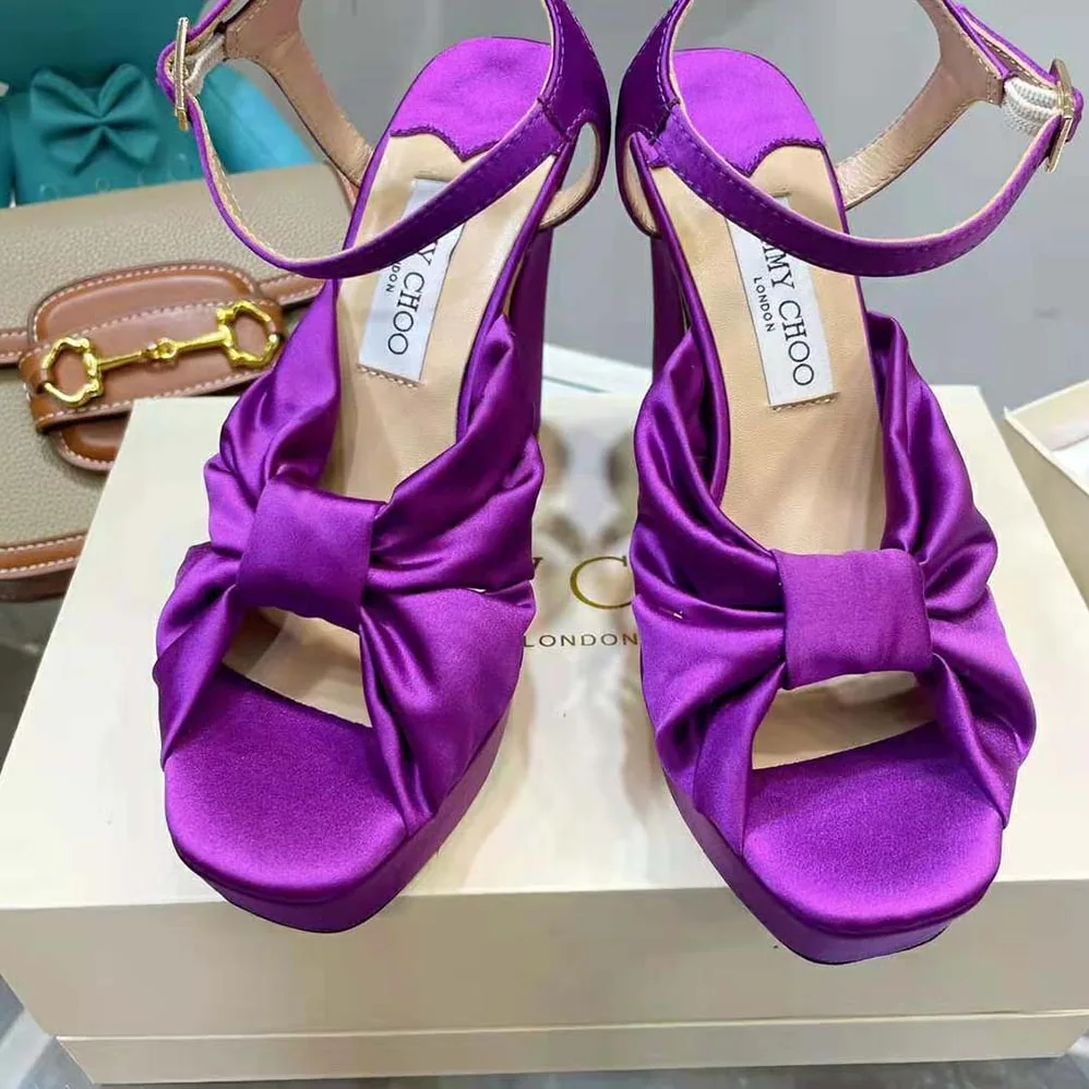 Jimmy Choo Heloise 120 Pink Violet Satin Platform Sandals for Women Jimmy Choo Heloise 120 Pink Violet Satin Platform Sandals for Women