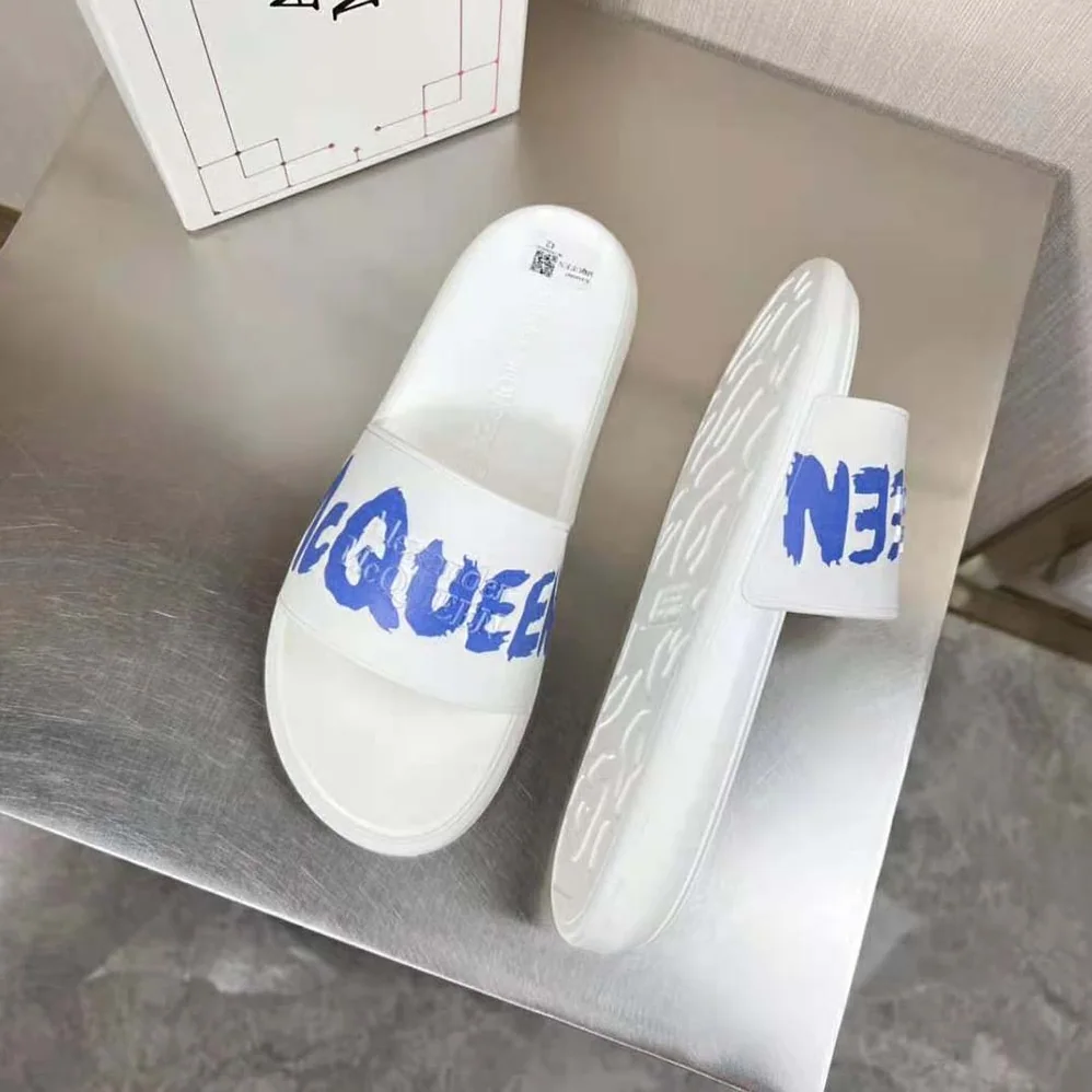 Alexander Mcqueen Mcqueen Graffiti Rubber Pool Slide in White for Unisex