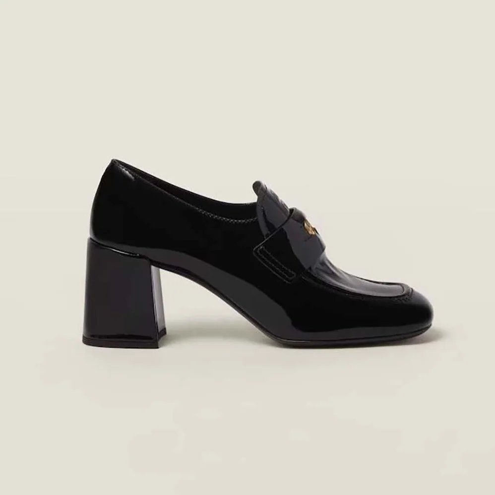 Miu Miu Patent Leather Loafers with Embossed Logo on the Tongue for Women in Black Miu Miu Patent Leather Loafers with Embossed Logo on the Tongue for Women in Black