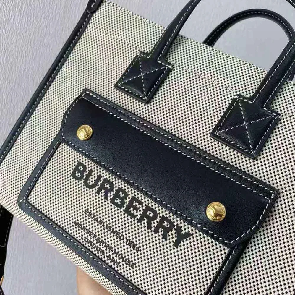 Burberry Mini Two-tone Canvas and Leather Freya Bag for Women in Silver Burberry Mini Two-tone Canvas and Leather Freya Bag for Women in Silver