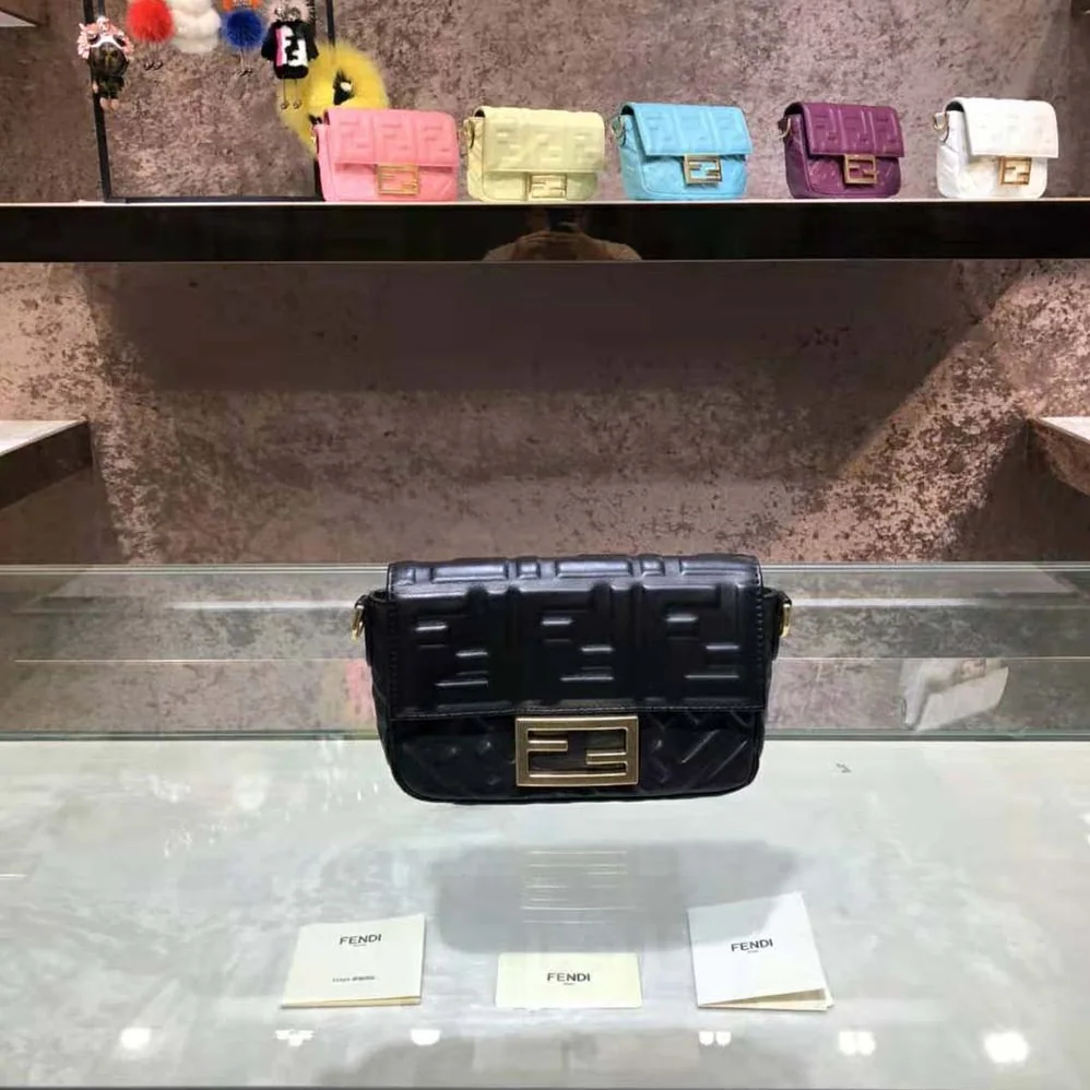 Fendi Iconic Mini Baguette Black Leather Bag for Women Fendi Iconic Mini Baguette Black Leather Bag for Women