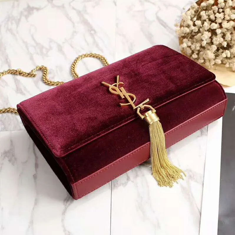 Saint Laurent YSL Kate Small with Tassel Velvet for Women in Maroon Saint Laurent YSL Kate Small with Tassel Velvet for Women in Maroon