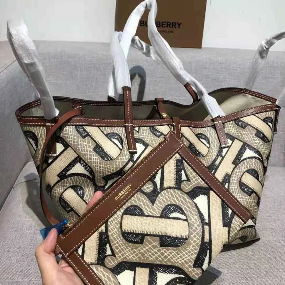 Burberry Mini Monogram Print E-canvas Beach Tote for Women in Brown