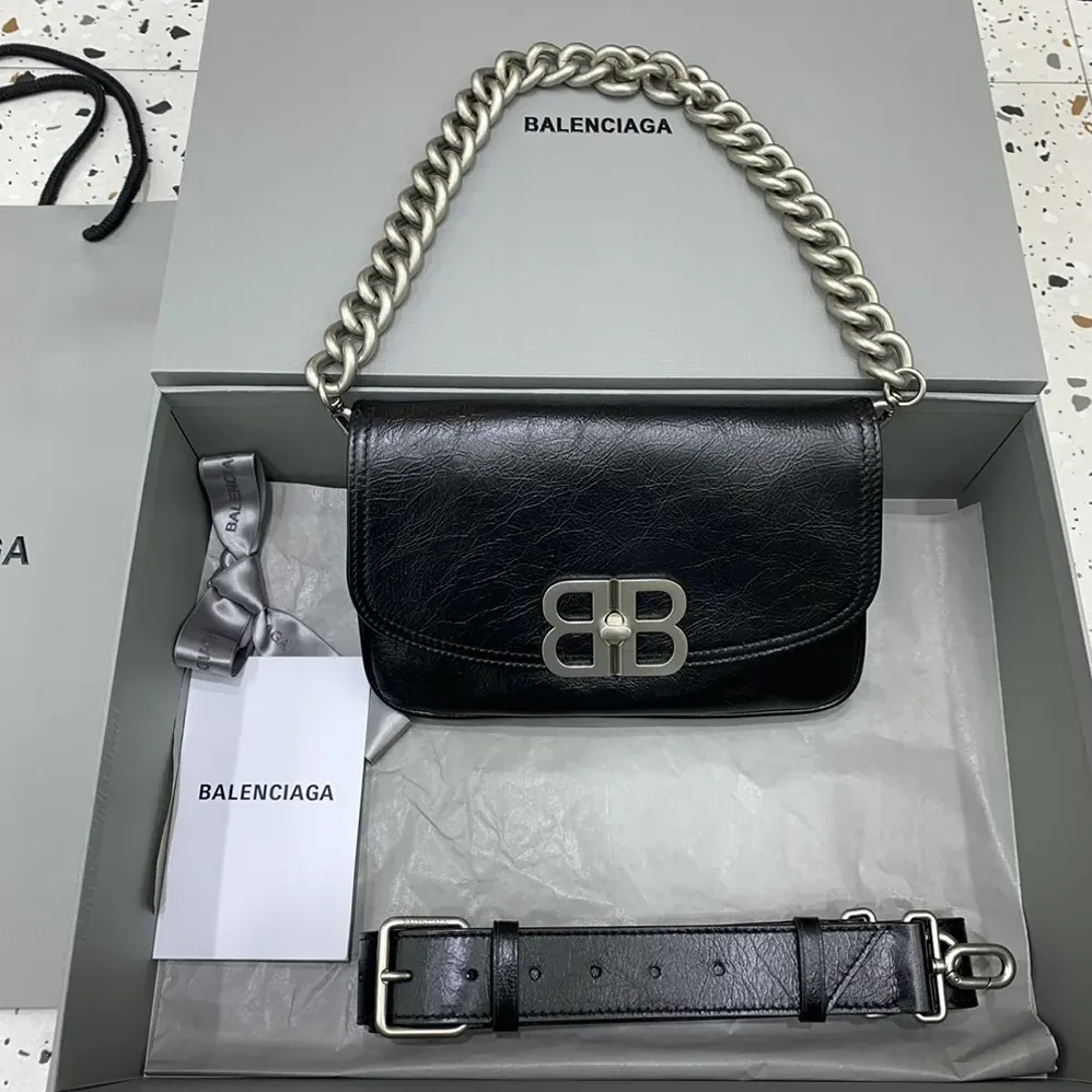 Balenciaga BB Soft Small Flap Bag in Black Peach Calfskin for Women