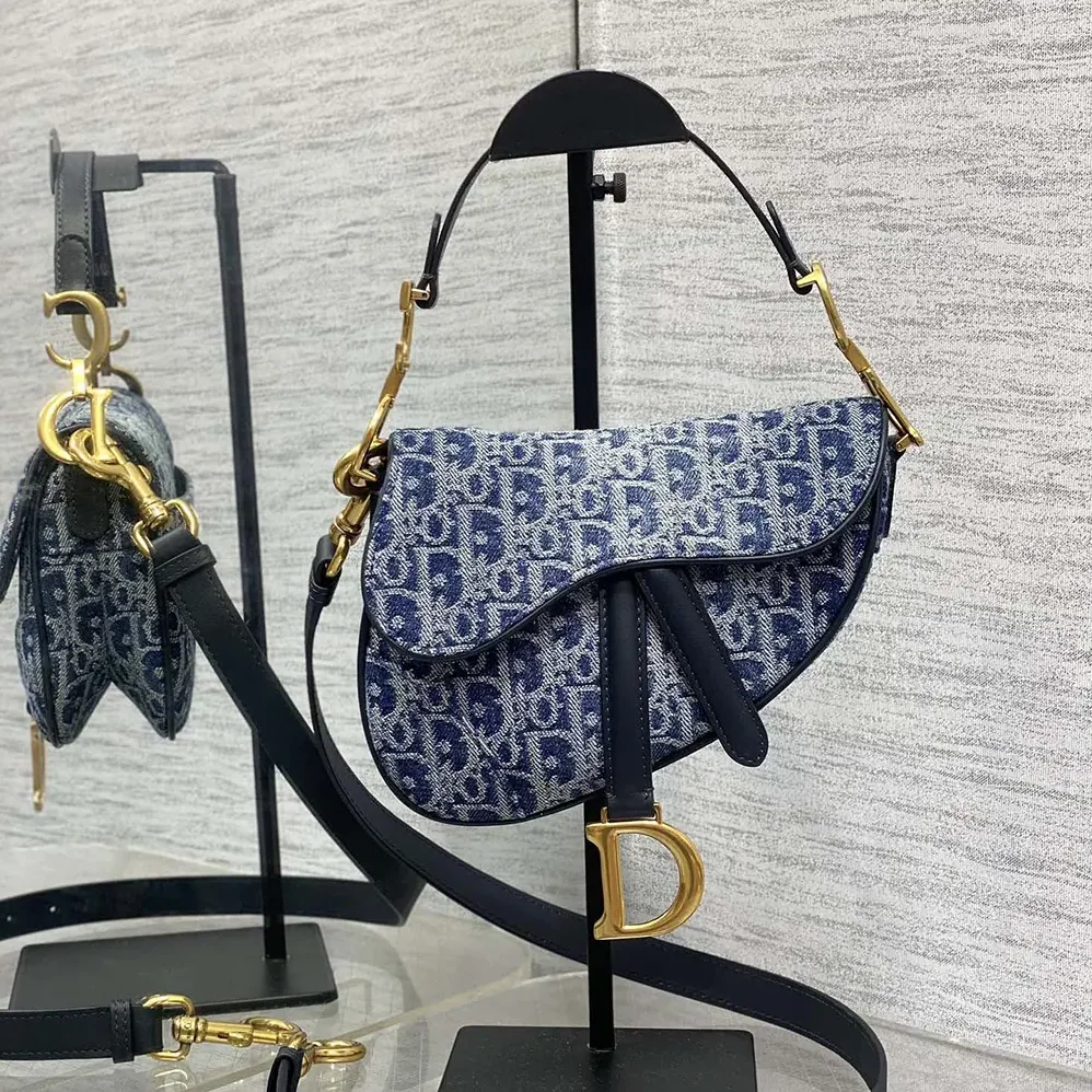 Dior Saddle Bag with Strap Blue Denim Dior Oblique Jacquard for Women