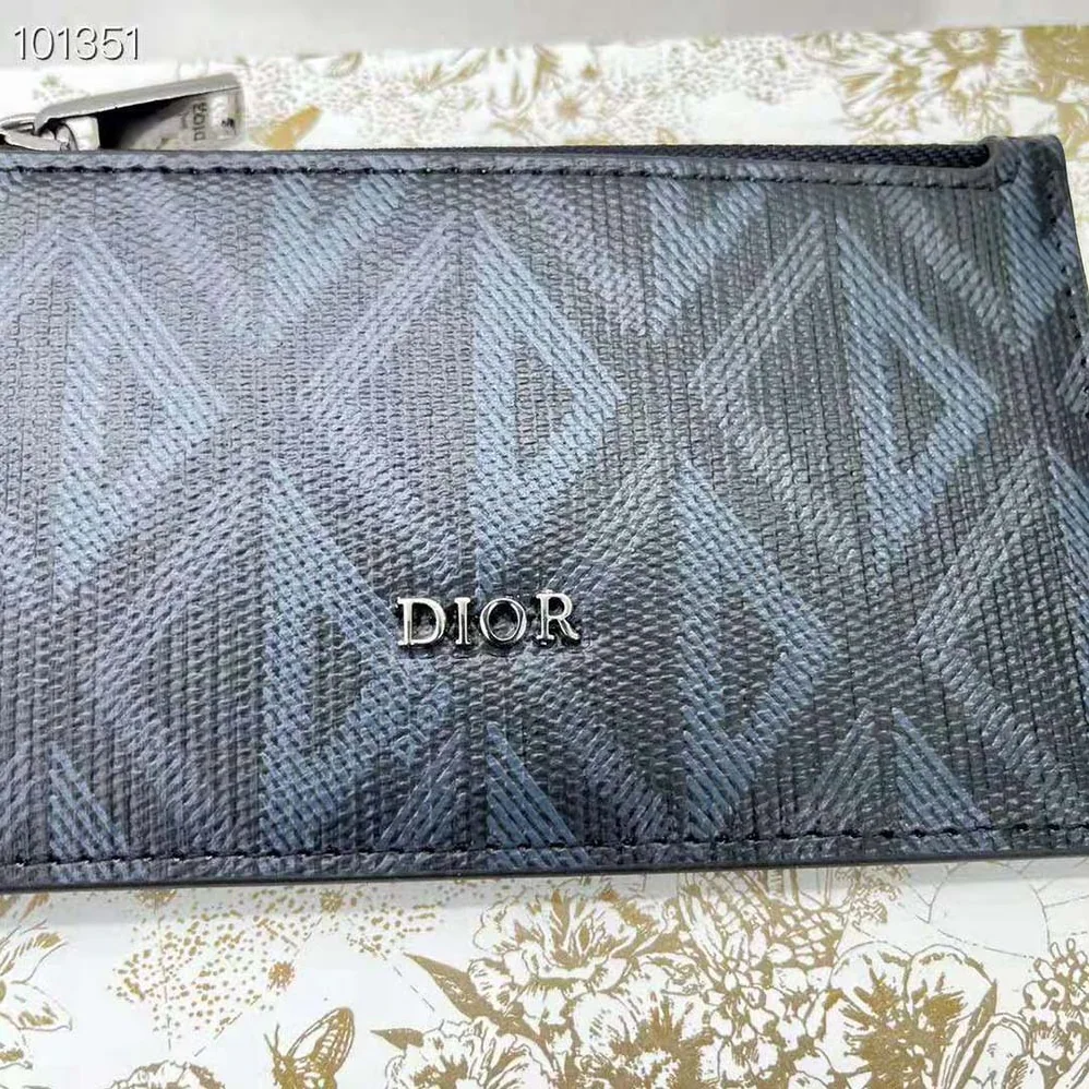 Dior Zipped Card Holder Black CD Diamond Canvas for Men
