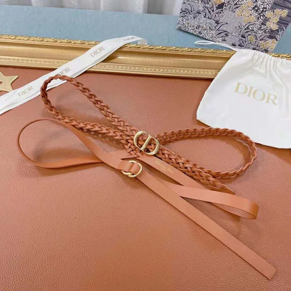 Dior DiorDouble belt Cognac-Color Smooth and Braided Calfskin 15 MM for Women Dior DiorDouble belt Cognac-Color Smooth and Braided Calfskin 15 MM for Women