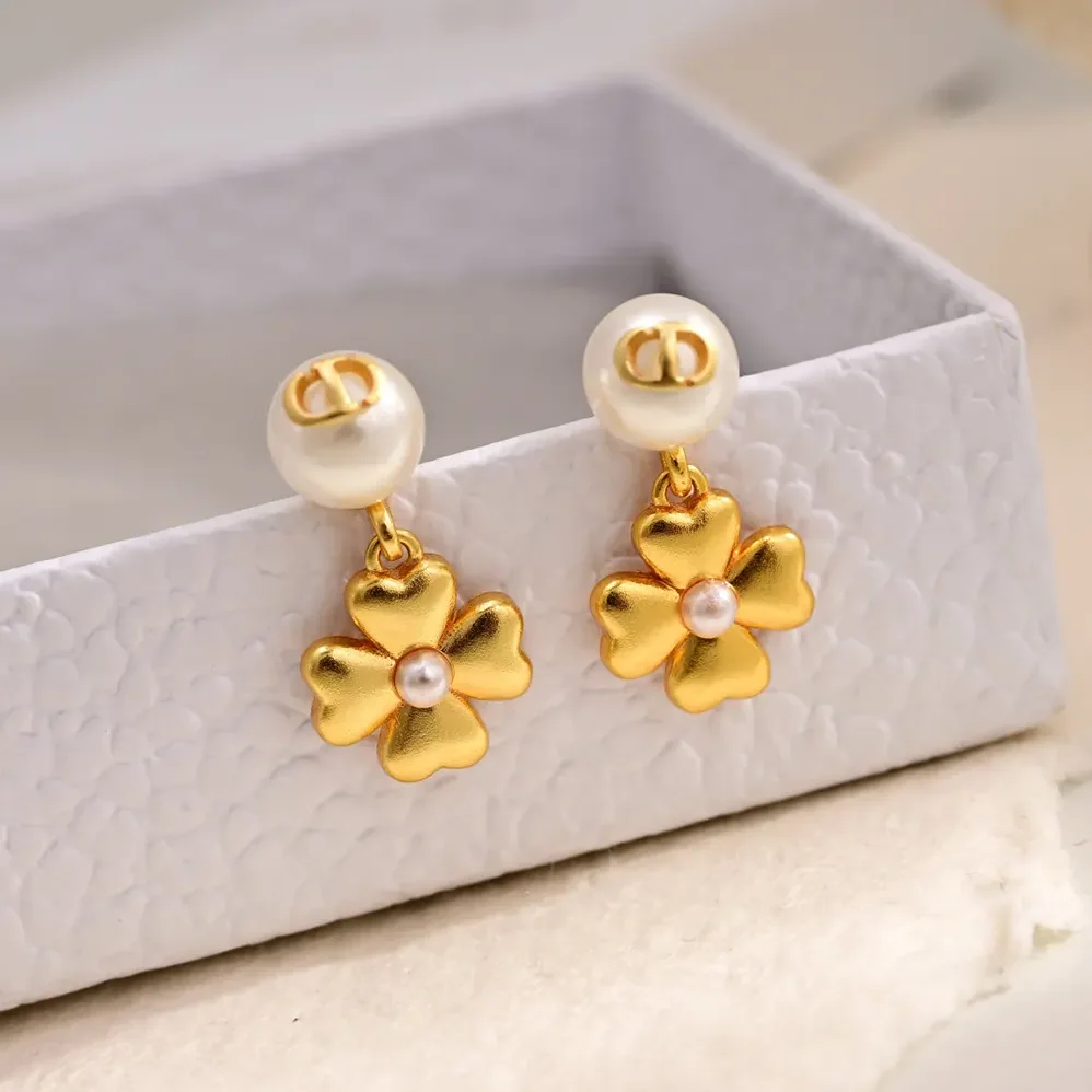 Dior Lucky Dior Earrings Gold-Finish Metal and White Resin Pearls for Women Dior Lucky Dior Earrings Gold-Finish Metal and White Resin Pearls for Women