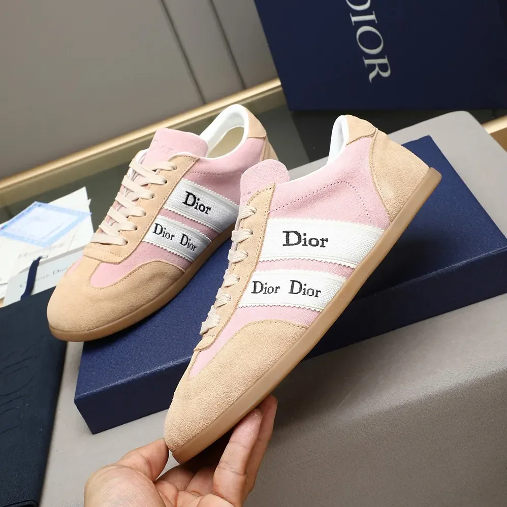 Dior Ribbon Sneaker Pink and Beige Suede Calfskin for Unisex Dior Ribbon Sneaker Pink and Beige Suede Calfskin for Unisex