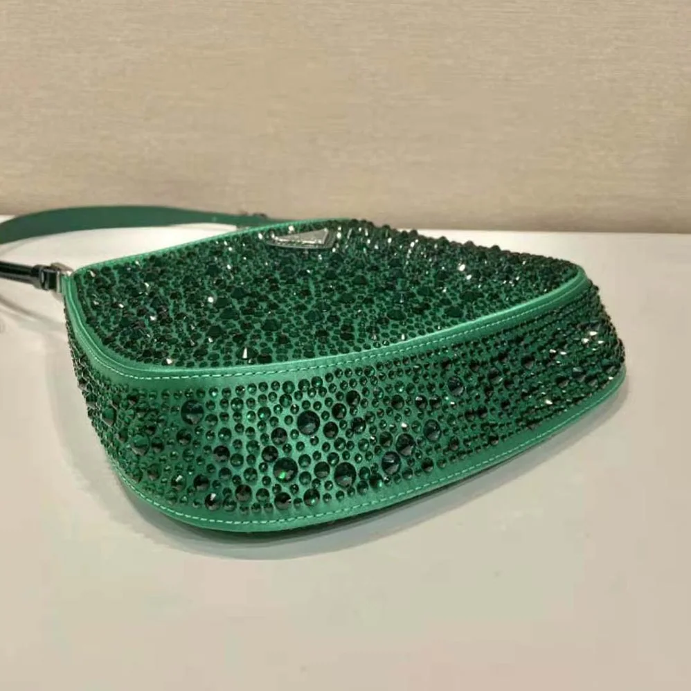 Prada Cleo Satin Bag with Crystals for Women in Green