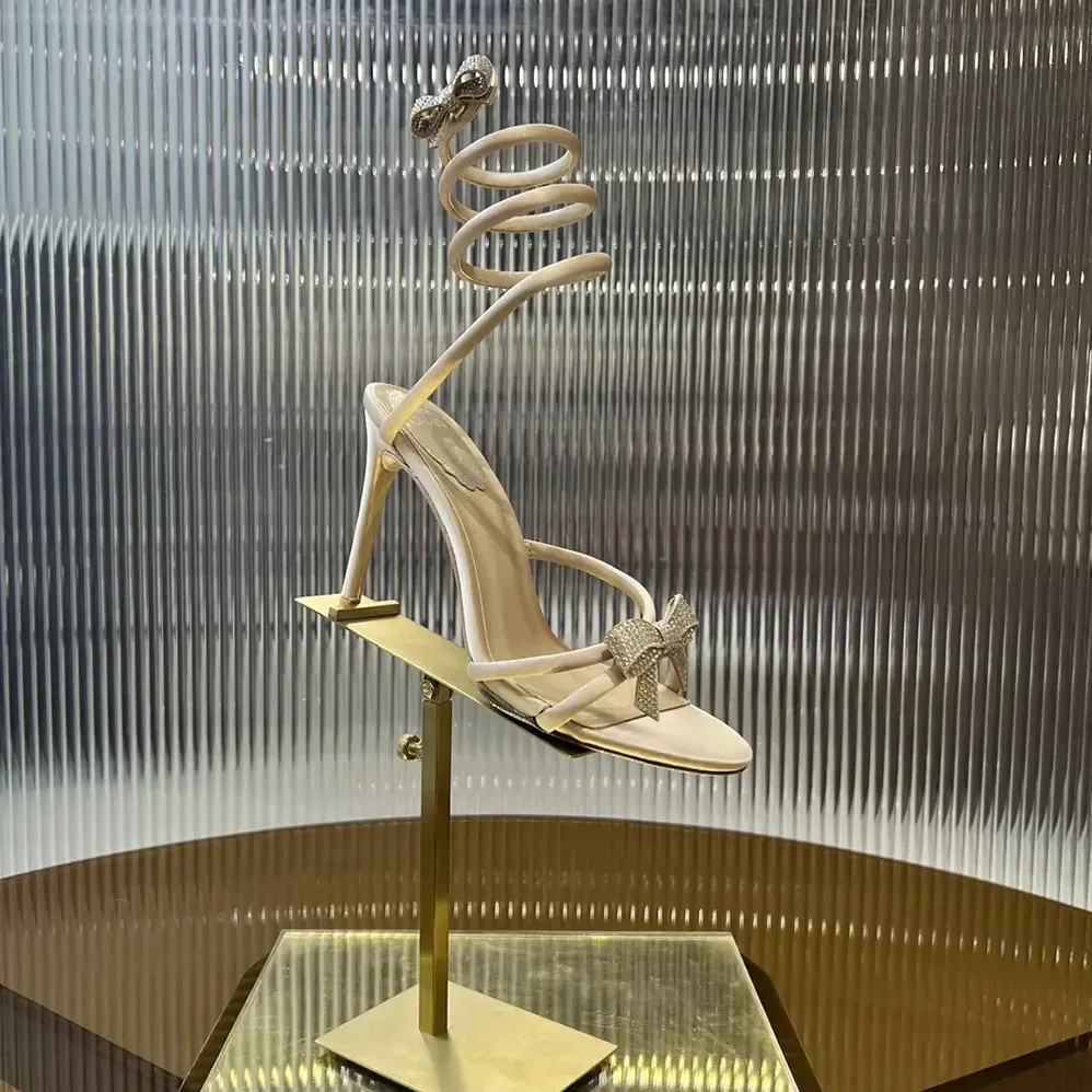 Rene Caovilla Cleo Nude Sandal with Bows 105 for Women Rene Caovilla Cleo Nude Sandal with Bows 105 for Women