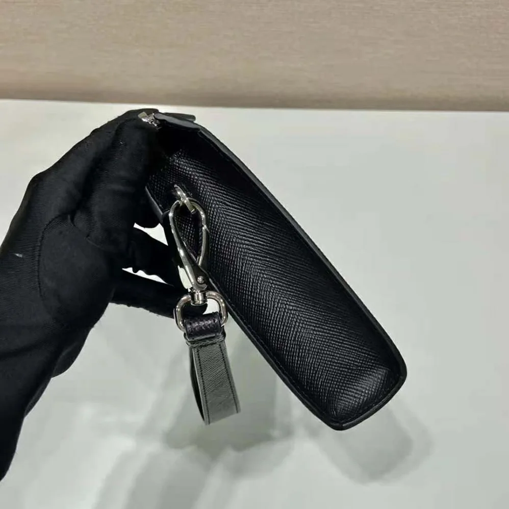 Prada Saffiano Leather Pouch for Men in Black Prada Saffiano Leather Pouch for Men in Black