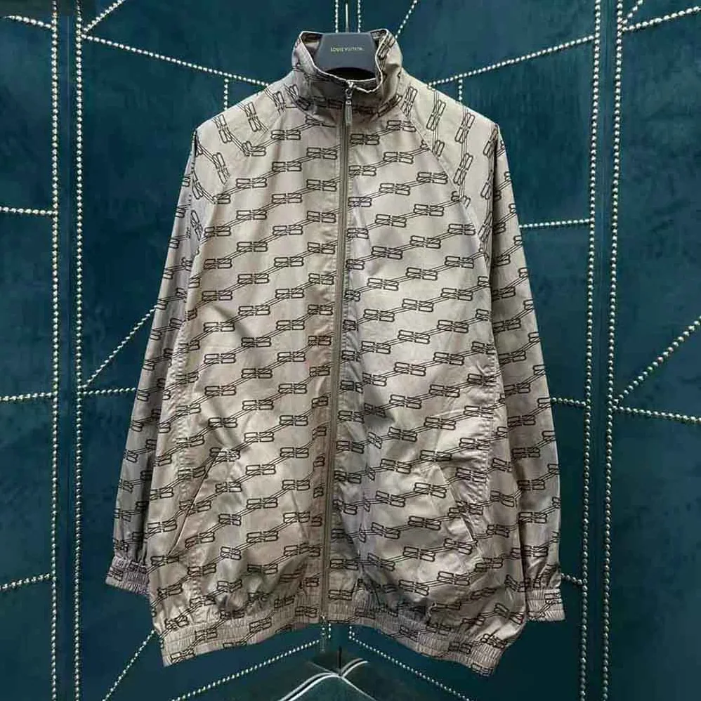 Balenciaga BB Monogram Regular Fit Tracksuit Jacket in Beige and Brown Cotton Poplin for Men