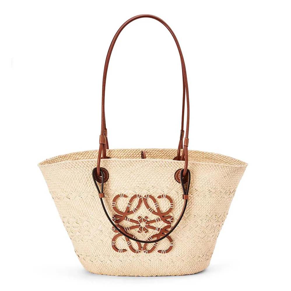 Loewe Medium Anagram Basket Bag in Iraca Palm and Calfskin for Women