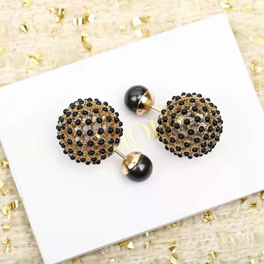 Dior Tribales Earrings Gold-Finish Metal and Black Stone for Women in Effect Resin Pearls