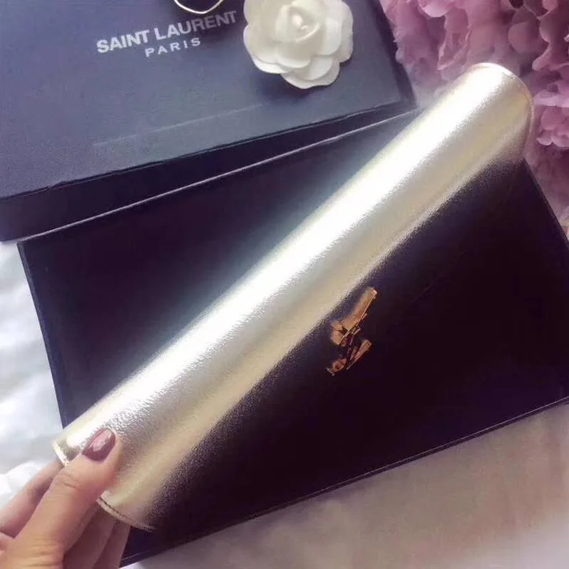 Saint Laurent YSL Kate Clutch Grained Metallic Leather for Women in Silver Saint Laurent YSL Kate Clutch Grained Metallic Leather for Women in Silver