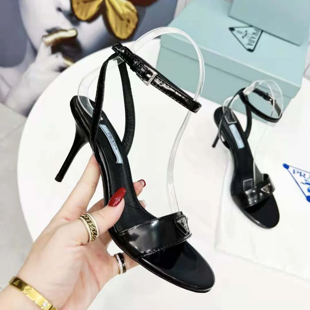 Prada Brushed Leather Sandals for Women in Black
